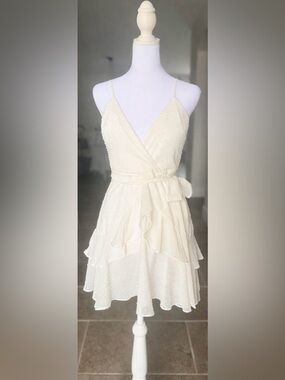 Hello Molly Mini Dress White Bridal Shower Swiss Dot Size S Small 4